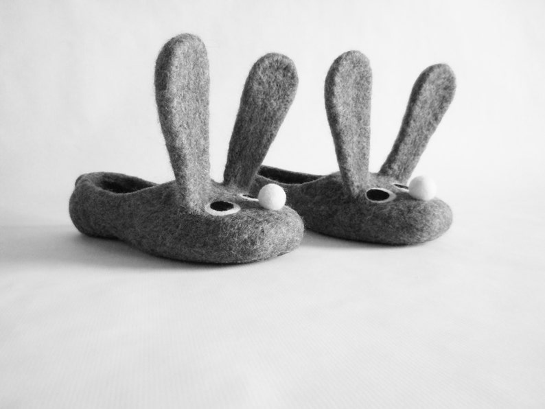 Two bunnies. Felted adult size slippers image 2