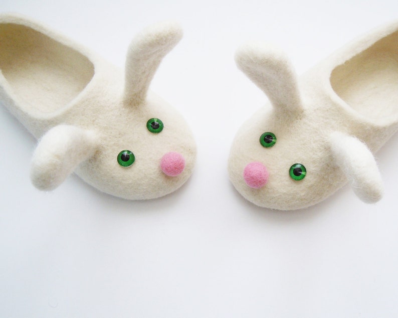 Two bunnies. Felted adult size slippers image 5