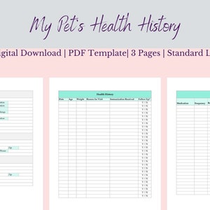 Pet Vet Record Tracking Template - 4 pages (m10)