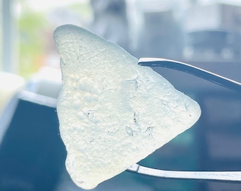 Beautiful pearlescent white sea glass triangle - beach find from Yorkshire, England