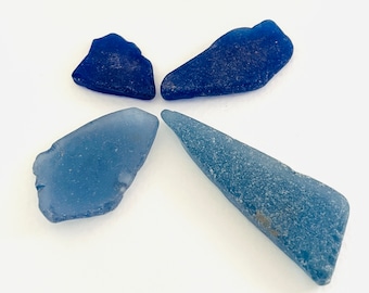 4 Blue English sea glass - lovely Lincolnshire beach glass finds