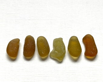 6 yellow amber small pendant shaped sea glass - beautiful English beach finds