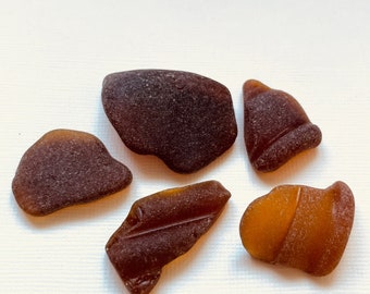 5 Amber & Brown sea glass - Lovely English beach find pieces from Seaham, UK