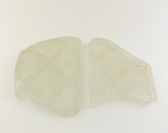 2 Pretty textured White Sea glass large flat pretty Norfolk England beach finds