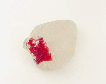 Red on white sea glass multi - lovely English beach find from East Yorkshire, UK