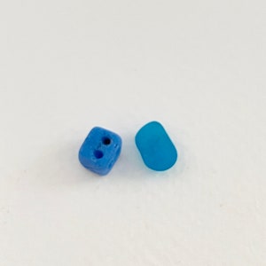 2 Blue frosted sea glass bead partials - Great Yarmouth beach sea glass finds