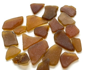 English sea glass 20 pieces of amber, yellow & brown Seaham sea glass - beautiful English beach finds