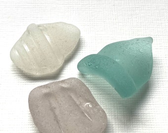 3 beautiful frosted English sea glass, lilac, white & seafoam - lovely beach find pieces