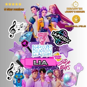 Editable Kpop Demon Hunters Cake Topper, K-pop Huntrix Birthday Party Cake Decoration, Printable Girls Cake decoration, Kpop Theme Topper