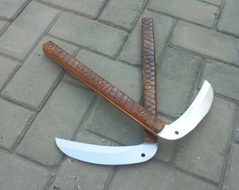 Handmade Stainless Steel Kama Knife Traditional Japanese Farmer Sickle Handforged Blade with Rosewood Handle