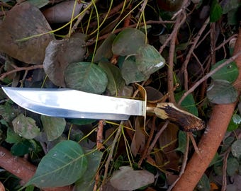 Inglourious Basterds Replica Bowie Knife: Handmade Antler Handle, Leather Sheath