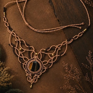 Step-by-step, Micro Macrame Necklace Tutorial with a round stone| Digital Pattern | Boho Jewelry Making DIY | Macrame Jewelry Tutorial image 4