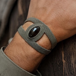 Smoky Quartz Bracelet for Men, Micro Macrame Bracelet, Handmade Stone Bracelet, Minimalist Boho Jewelry, Adjustable Unisex Bracelet
