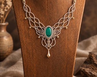Step-by-step guide, Macrame  Necklace PDF Pattern Tutorial, DIY Micro Macrame Necklace, Malachite Pendant Pattern, Step by Step Photo Guide