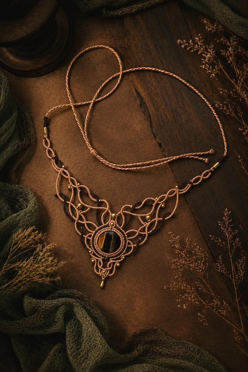 Step-by-step, Micro Macrame Necklace Tutorial with a round stone| Digital Pattern | Boho Jewelry Making DIY | Macrame Jewelry Tutorial image 4