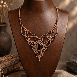 Step-by-step, Micro Macrame Necklace Tutorial with a round stone| Digital Pattern | Boho Jewelry Making DIY | Macrame Jewelry Tutorial