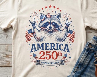 America 250th Anniversary PNG, Feral and Free Raccoon PNG, Patriotic 4th of July Png, USA 1776–2026 Sublimation Design, Funny Animal Png