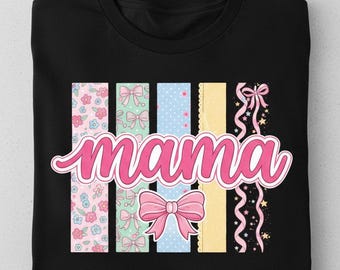 Striped Mama Daisy Blue pink Floral PNG, Preppy Mama PNG, Spring Mama Shirt Design, Mother’s Day Gift, Coquette Floral PNG Digital Download