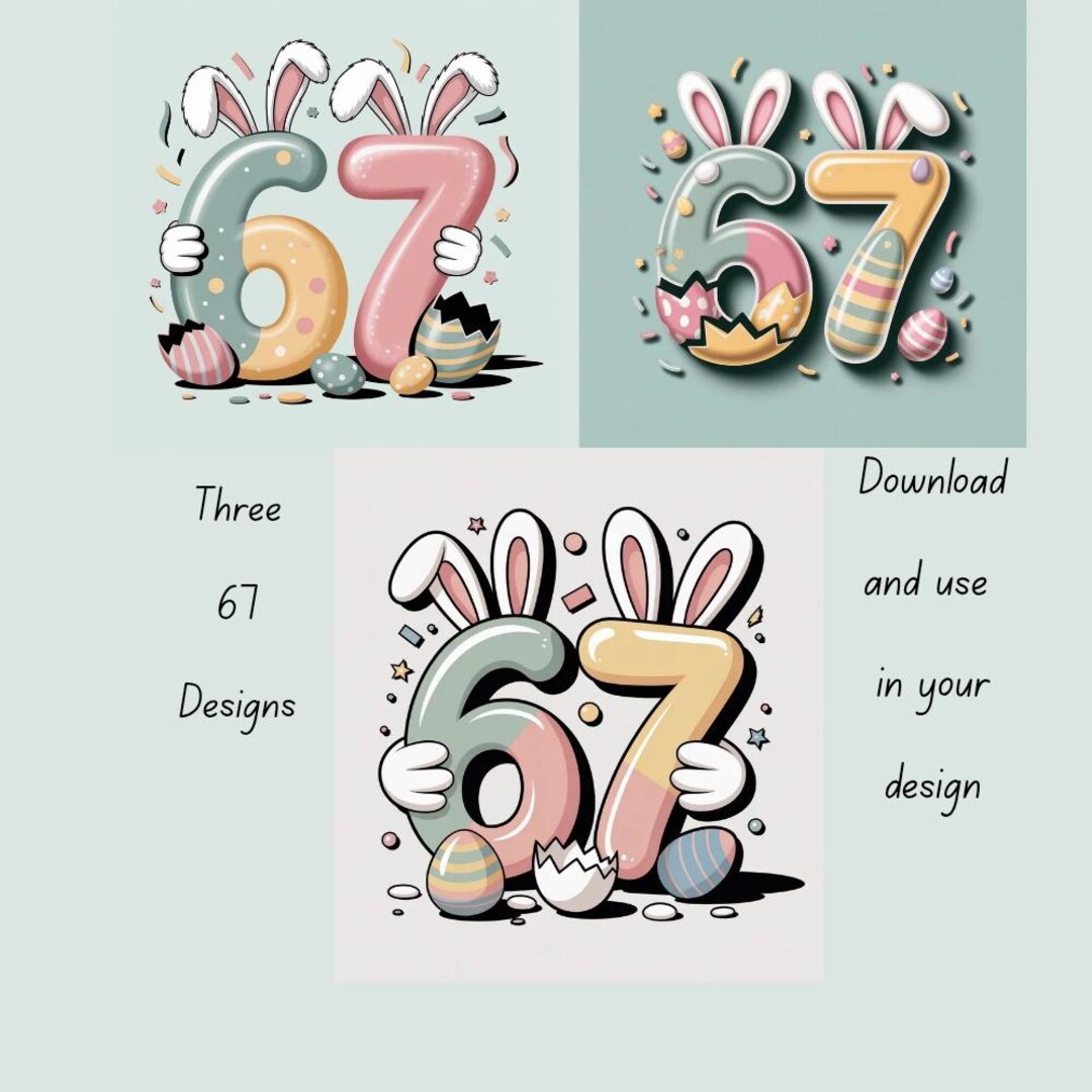 Six Seven Bruh 67 Easter PNG Bundle, 3 Funny 6-7 Kids Easter Bunny ...