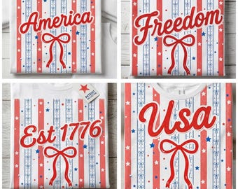 Striped USA Bundle PNG, Coquette Bow 4th of July png, America PNG, Patriotic Stripes Freedom 1776 png, Independence Day Sublimation Design