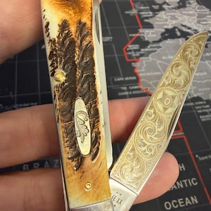 custom engraved case pocket knife , don’t tread on me , sheriff star , scrolls image 3