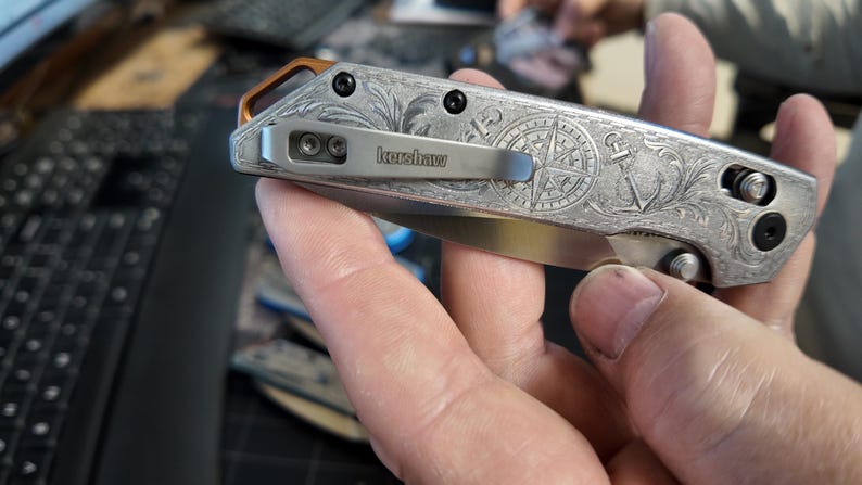 custom engraved Kershaw iridium pocket knife image 1