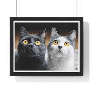 Whimsical Cat Portrait Framed Poster, Cute Cat Art, Pet Lover Decor, Gift for Cat Parents, Cat-Themed Home Decor