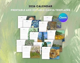 2026 Calendar Template | Minimalist Photo Canva Planner (Printable & Digital) | Monthly Van Gogh Themed Calendar