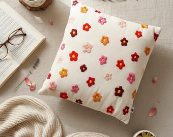 フラワーガーデン刺繍装飾枕カバー、ハンドメイドクッションカバー、花