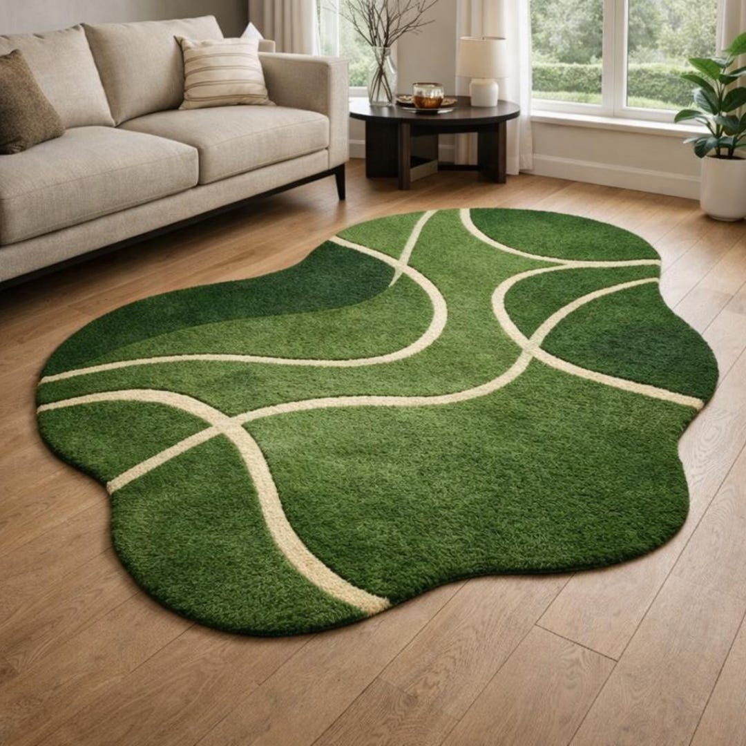 Forest Floor Moss Rug Hand Tufted Organic Green Carpet Abstract Nature ...