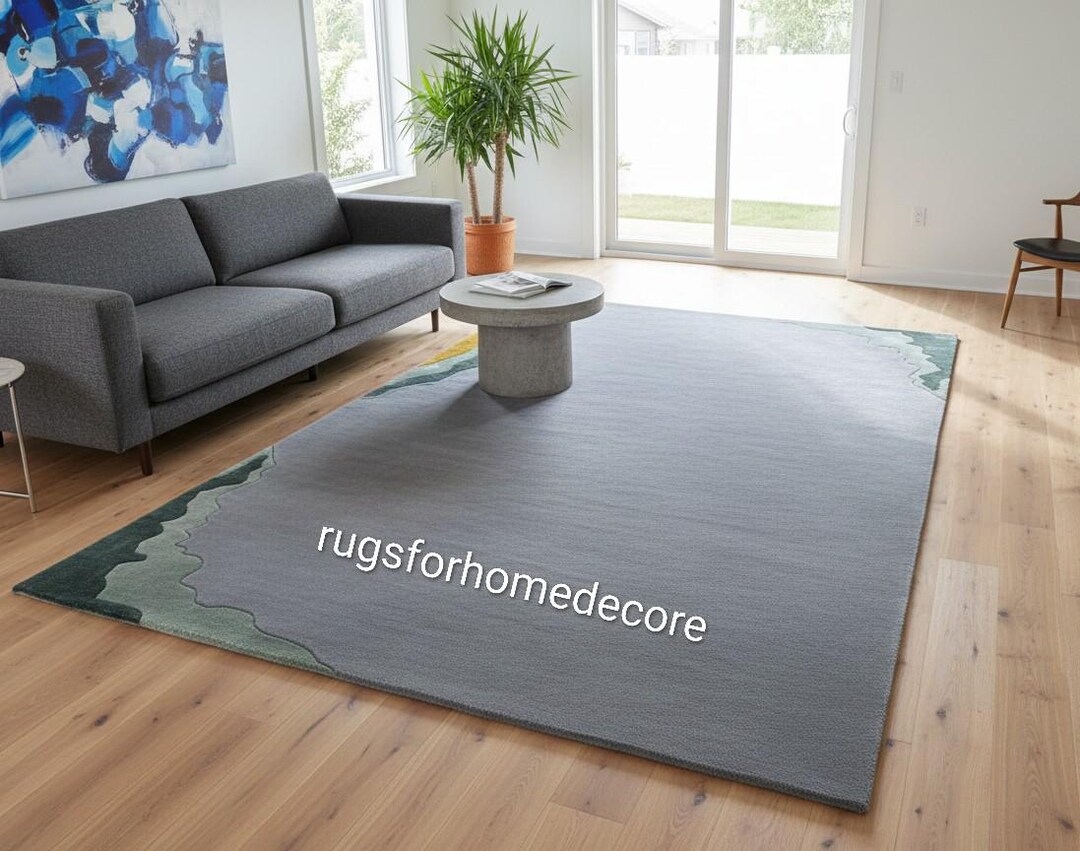 Minimalist Grey Area Rug, Hand Tufted Living Room Rug, Scandinavian ...