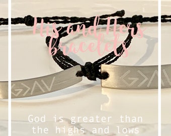 Personalized his and hers bracelet, God is greater than the highs and lows bracelet, waterproof bracelet, wedding gift, couples gift,