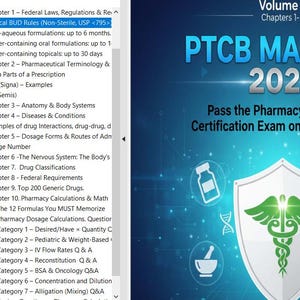 K&ouml;nnte beinhalten: Buchcover mit dem Titel "PTCB MASTER 2026" in silberner Schrift auf blauem Hintergrund. Das Cover zeigt auch ein Schild mit einem Caduceus-Symbol und dem Text "Bestehen Sie die Pr&uuml;fung zum Pharmazeutisch-technischen Assistenten beim ersten Versuch."