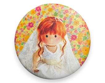 Floral Pocket Mirror: Bride Illustration Compact Mirror for Purse, Travel Makeup Accessory