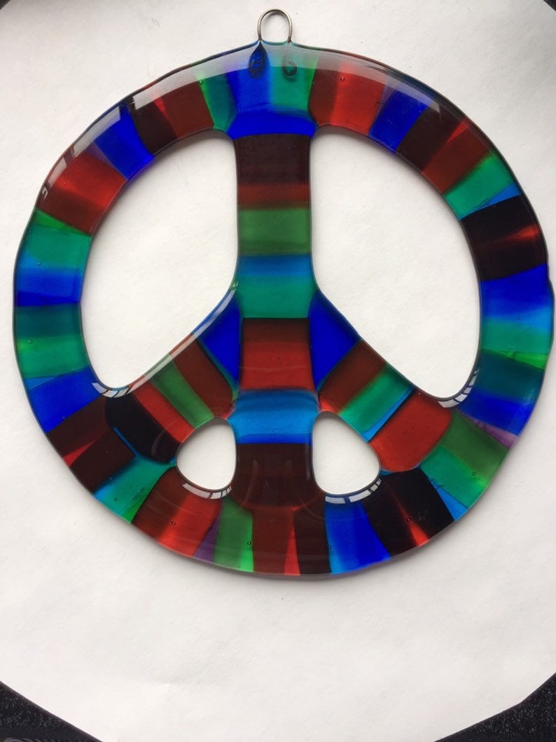 Outdoor Boho Art Glass Suncatcher Mothers Day Gift Yard Art Glass Hippie Art Peace Sign Wall Art Glass Peace Sign Garden Art Glass