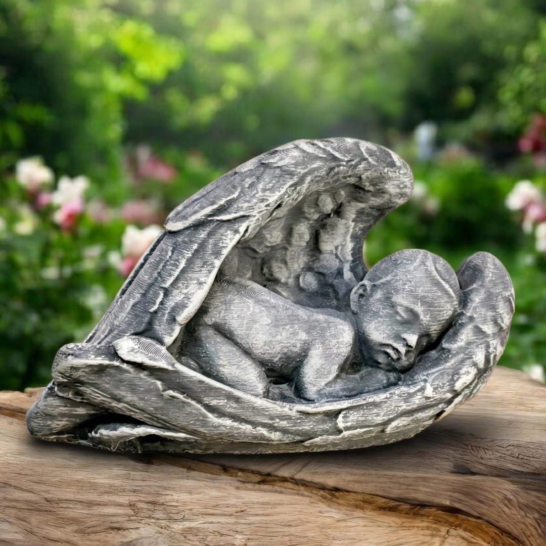 Sleeping Baby Angel Statue Garden Decor Outdoor Cement Cherub Sculpture ...