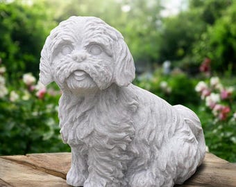 Shih Tzu Statue Dog Sculpture Stone figurine Outdoor Home Decor Gift for Pet Lovers Garden Memorial Shih Tzu Puppy Ornament Concrete Look