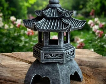 Gray Japanese Pagoda Statue Garden Decor Outdoor Cement Sculpture Zen Pagoda Figurine Asian Garden Ornament Spiritual Garden Art Gift Idea