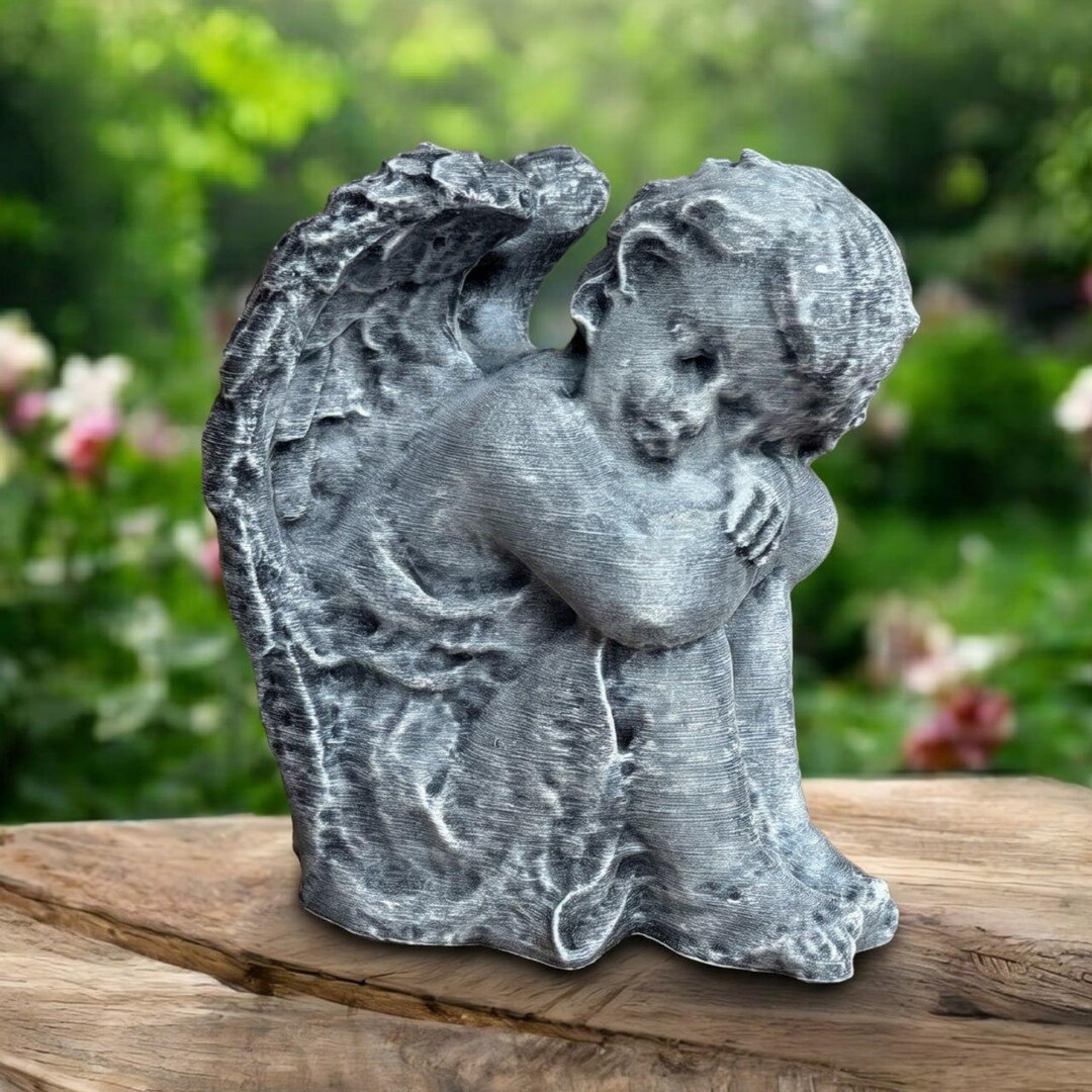 Sleeping Baby Angel Statue Winged Cherub Figurine Garden Outdoor Cement ...