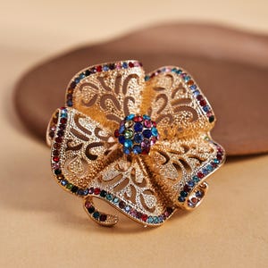 Vintage Floral moissanite Ring, 5.3 cm Statement Flower Ring, 925 Silver Plated Alloy Adjustable Jewelry.