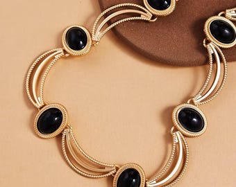 Collier ras de cou vintage en pierre noire, collier en or pour femme, collier élégant, cadeau de fête des mères pour elle