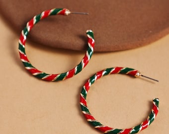 Christmas Candy Cane Twist Hoop Earrings , 4.4cm,christmas gift.
