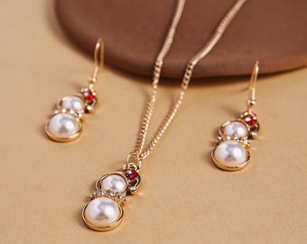Pearl Pendant Necklace & Earring Set, 925 Silver Plated, Hypoallergenic Jewelry Gift for Her.