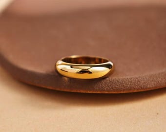 Minimalist Gold Silver Band Ring, Polished Stainless Steel Ring, Simple Everyday Ring