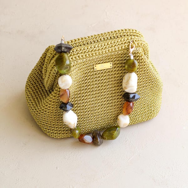 Olivia - Handmade Macrame Crochet Bag With Lining and Acrylic Chain