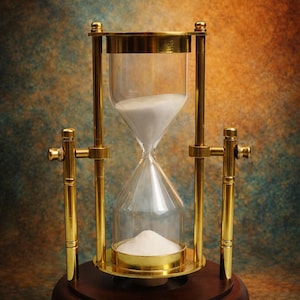 Brass Sand Timer, 1 Minute, Wooden Base, Compass Accent | Chritsmas Light | Nautical Light | Hour Glass|