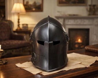 Handgemaakte zwartstalen ridderhelm – middeleeuws kruisvaarderspantser, LARP-cosplay