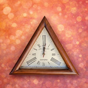 Vintage Triangular Wood Table Clock - Mid-Century Geometric Decor