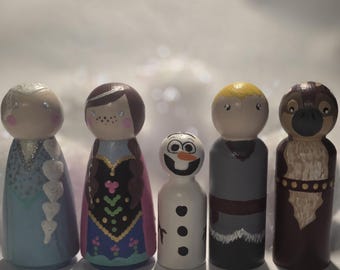 Frozen inspired handpainted wooden peg doll set
