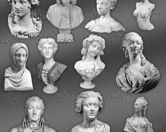 Baroque Ancient Bust Statues Clip Art Graphic Design Pattern for your art projects